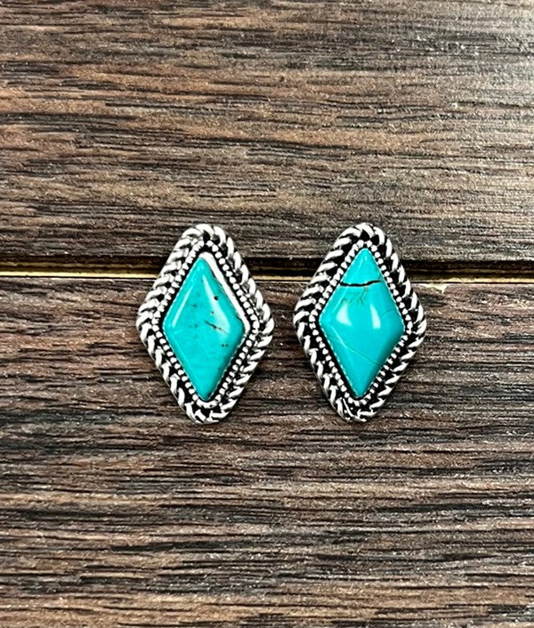 Diamond Turquoise Studs