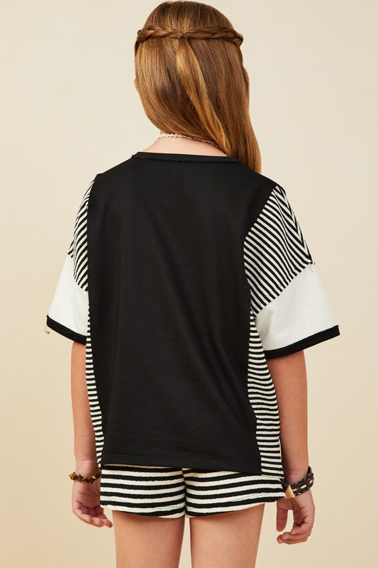 Girls Striped Color Block Top