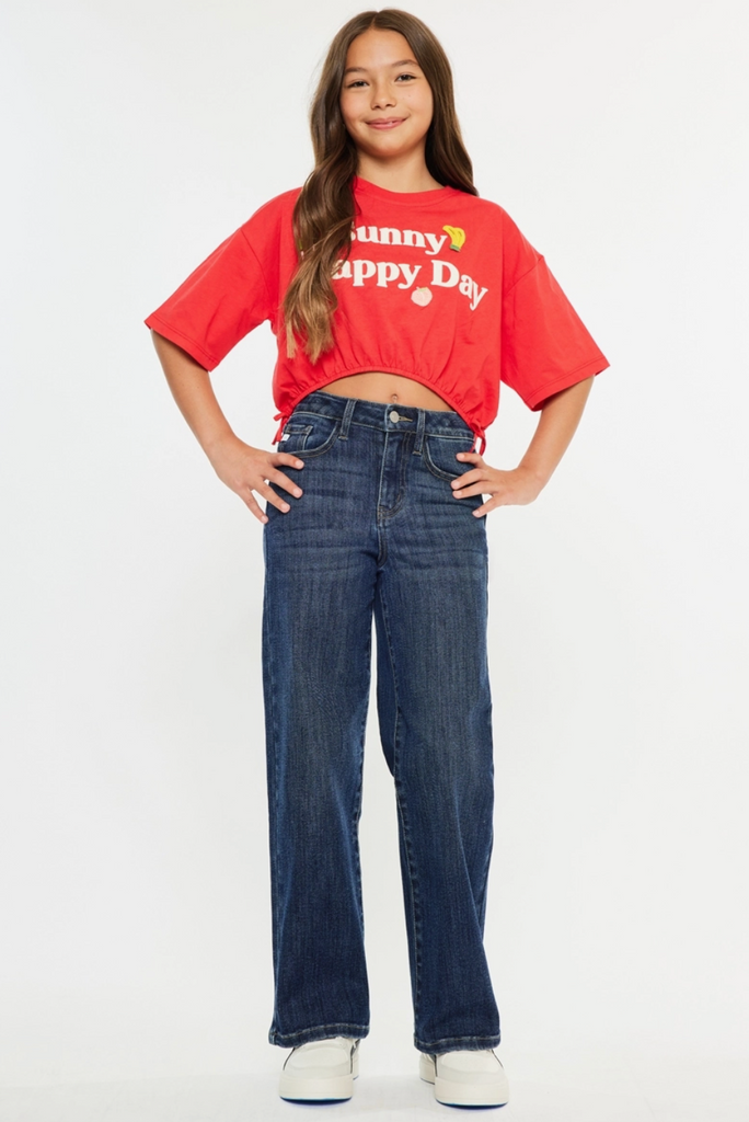 Girls High Rise Wide Leg Jeans