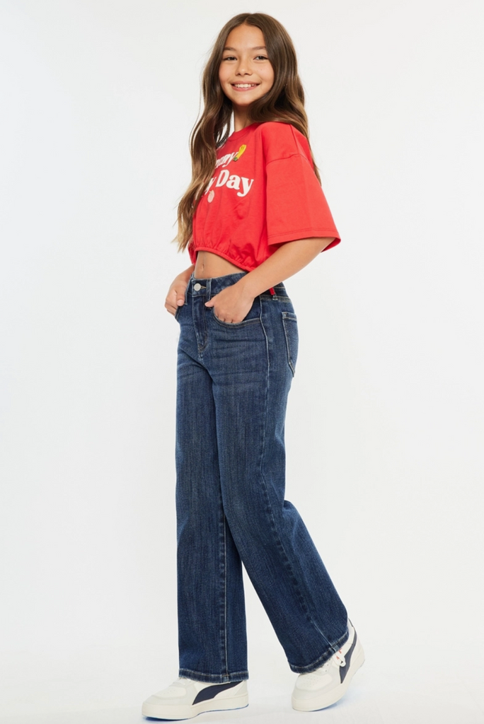 Girls High Rise Wide Leg Jeans