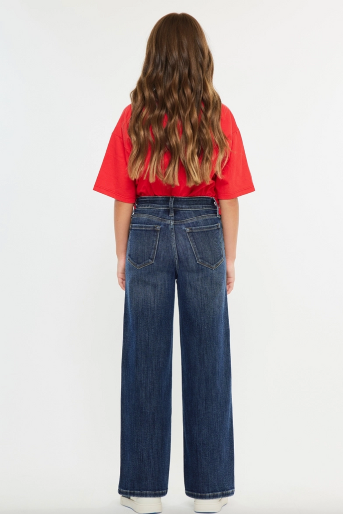 Girls High Rise Wide Leg Jeans